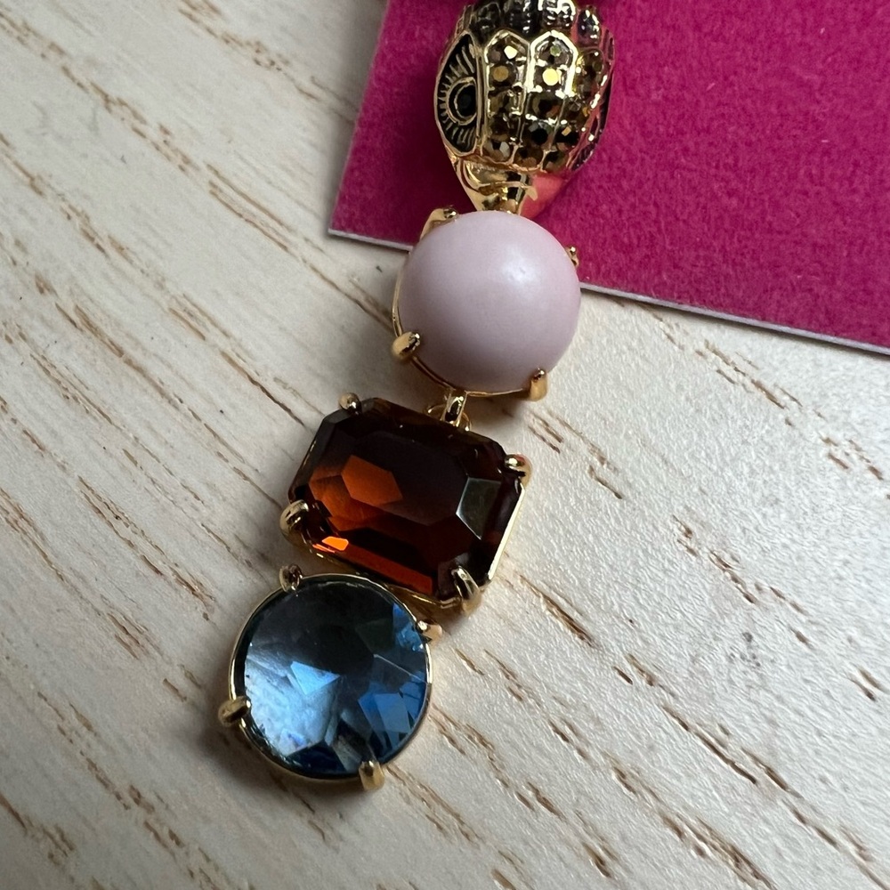 NEW KURT GEIGER LONDON Mixed Crystal & Semiprecious Stone Linear Drop Earrings - Picture 9 of 11